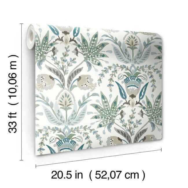 Seaside Jacobean Green & Blue Wallpaper - York Wallcoverings - MN1910 - York Wallcoverings Wallpaper