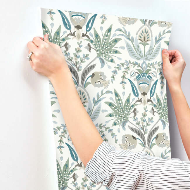 seaside-jacobean-green-blue-wallpaper-york-wallcoverings-mn1910 - York Wallcoverings Wallpaper