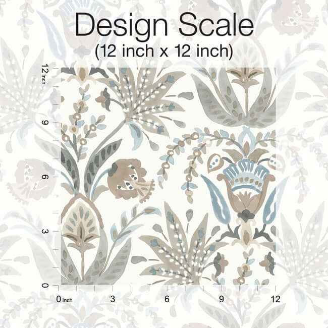 Seaside Jacobean Taupe & Blue Wallpaper - York Wallcoverings - MN1915 - York Wallcoverings Wallpaper