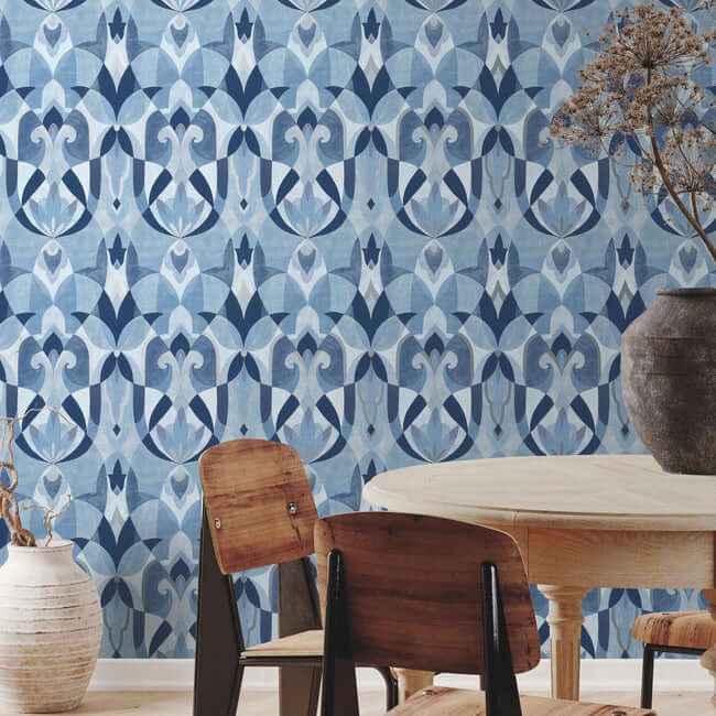 Malta Blue & Silver Wallpaper - York Wallcoverings - MN1920