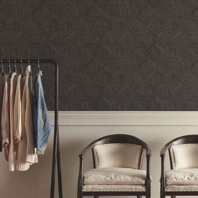 Parquet Black Wallpaper - York Wallcoverings - OM3621 - York Wallcoverings Wallpaper