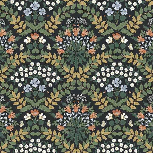 Bramble Black & Green Wallpaper - York Wallcoverings - RP7318