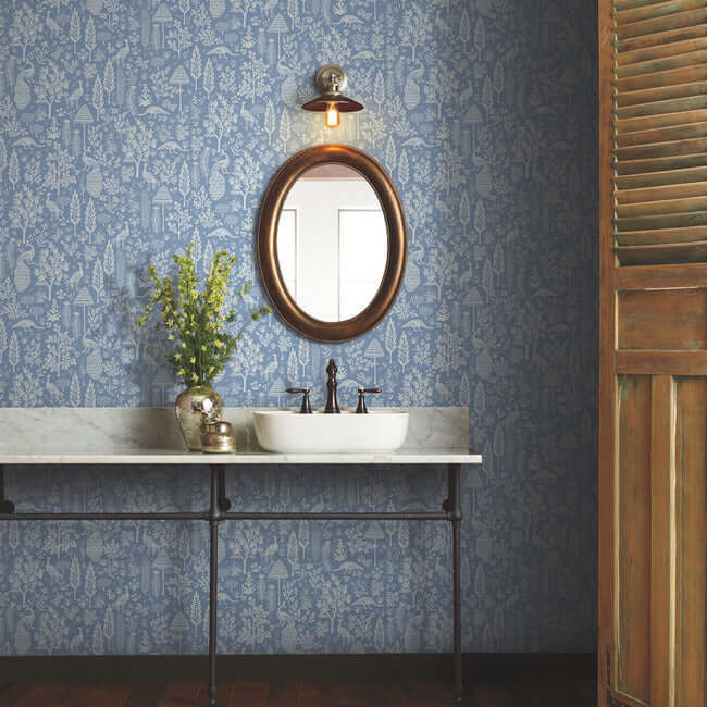 menagerie-toile-wallpaper-blue-white-york-wallcoverings-rp7370 - York Wallcoverings Wallpaper
