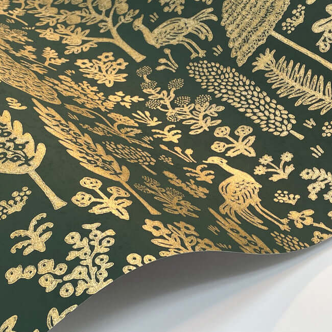 menagerie-toile-wallpaper-emerald-metallic-gold-york-wallcoverings-rp7373 - York Wallcoverings Wallpaper