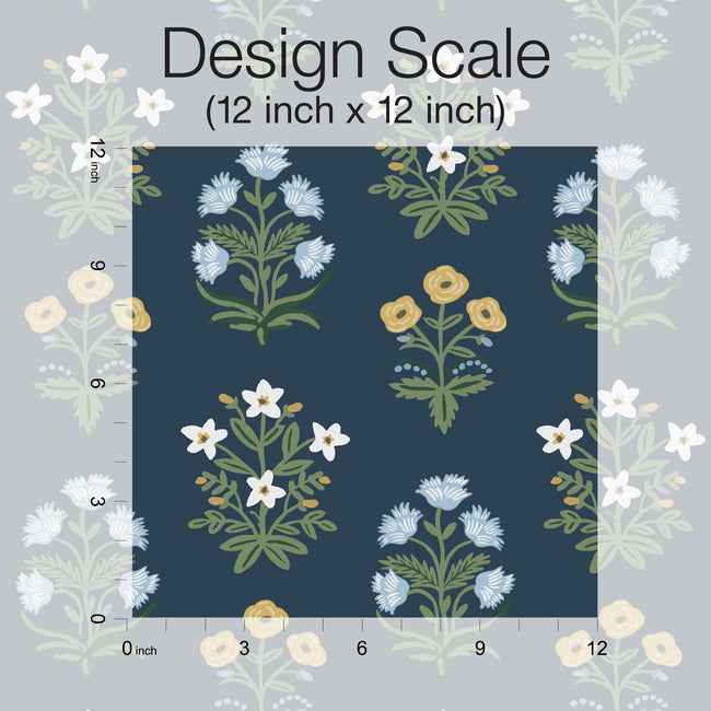 Mughal Rose Blue & Purple Wallpaper - York Wallcoverings - RP7351 - York Wallcoverings Wallpaper
