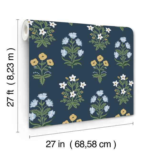 Mughal Rose Blue & Purple Wallpaper - York Wallcoverings - RP7351 - York Wallcoverings Wallpaper