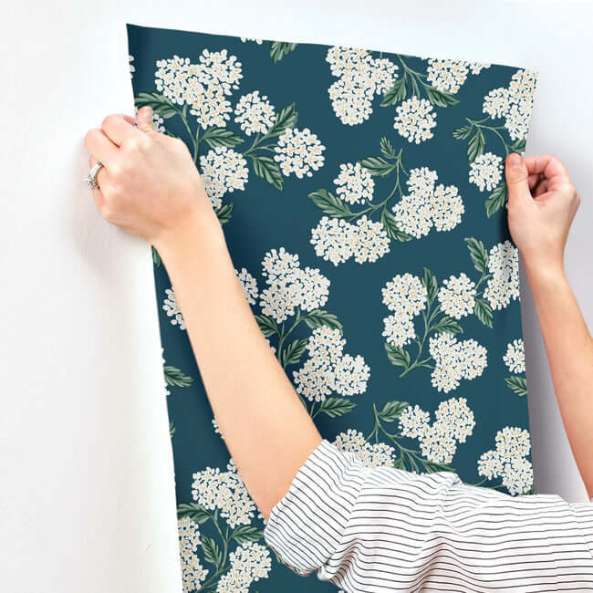 hydrangea-wallpaper-teal-york-wallcoverings-rp7395 - York Wallcoverings Wallpaper