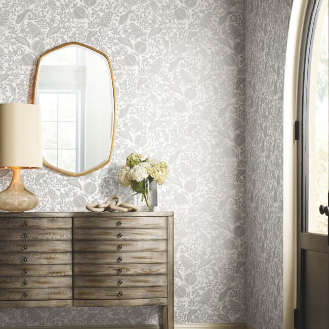 pomegranate-wallpaper-white-metallic-silver-york-wallcoverings-rp7387 - York Wallcoverings Wallpaper