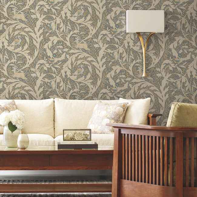 Woodland Tapestry Neutral Metallic Wallpaper - York Wallcoverings - AC9123 - York Wallcoverings Wallpaper