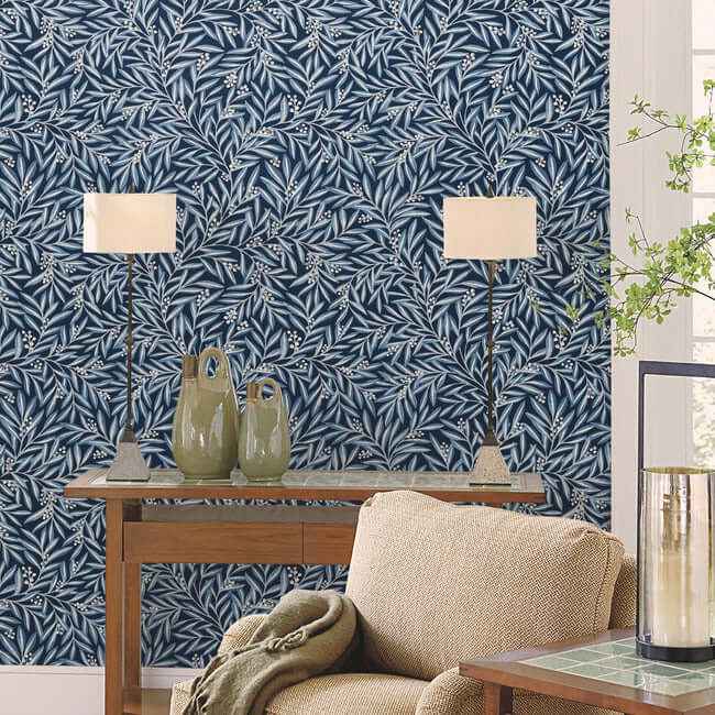 Rowan Navy Wallpaper - York Wallcoverings - AC9133