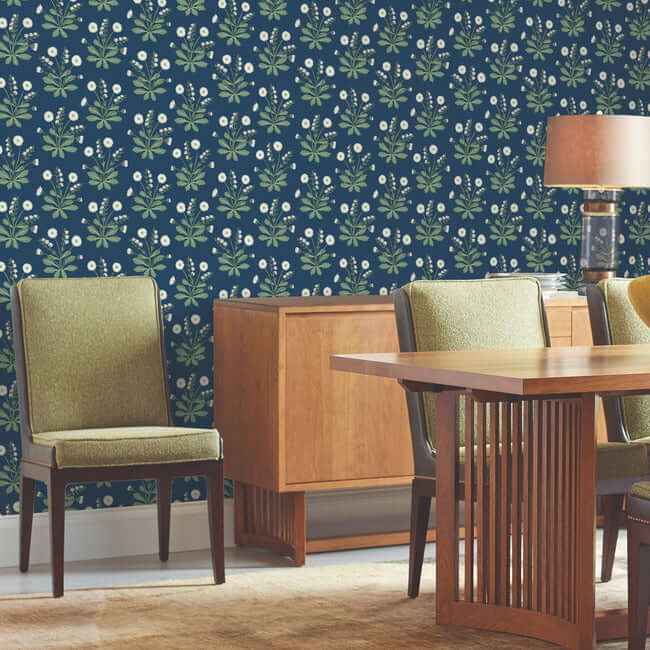 Meadow Flowers Navy & White Wallpaper - York Wallcoverings - AC9151 - York Wallcoverings Wallpaper