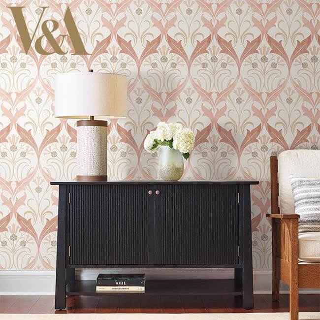 Pine Cone Ribbon Blush Wallpaper - York Wallcoverings - AC9175 - York Wallcoverings Wallpaper