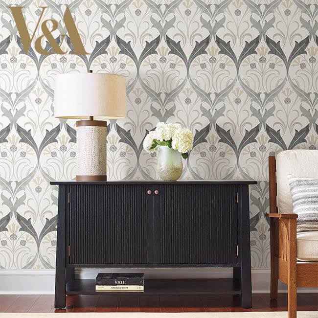 Pine Cone Ribbon Charcoal Metallic Wallpaper - York Wallcoverings - AC9174 - York Wallcoverings Wallpaper