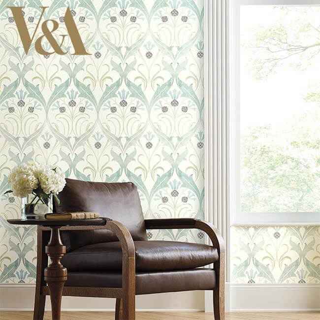 Pine Cone Ribbon Teal Wallpaper - York Wallcoverings - AC9171 - York Wallcoverings Wallpaper