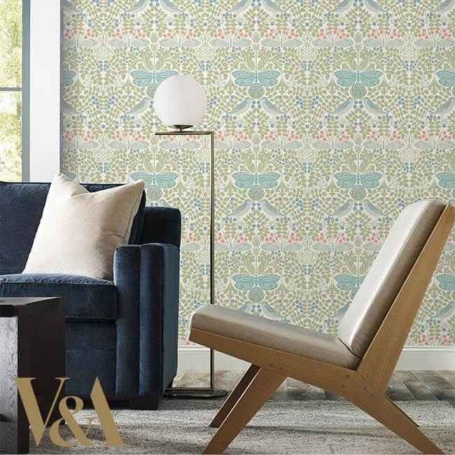Butterly Garden Green & Blue Wallpaper - York Wallcoverings - AC9164 - York Wallcoverings Wallpaper