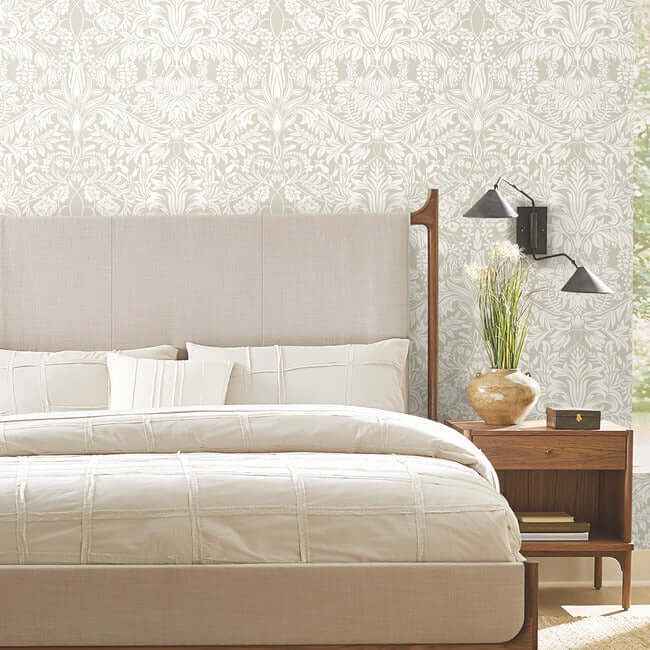 Lockwood Damask Beige Wallpaper - York Wallcoverings - AC9194 - York Wallcoverings Wallpaper
