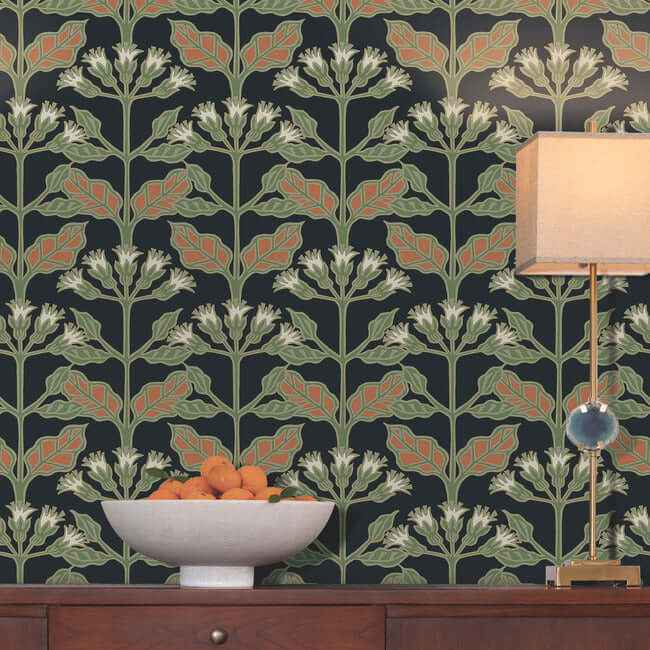Tracery Blooms Black Metallic Wallpaper - York Wallcoverings - AC9113 - York Wallcoverings Wallpaper