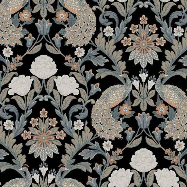 Plume Dynasty Black Wallpaper - York Wallcoverings - AC9101