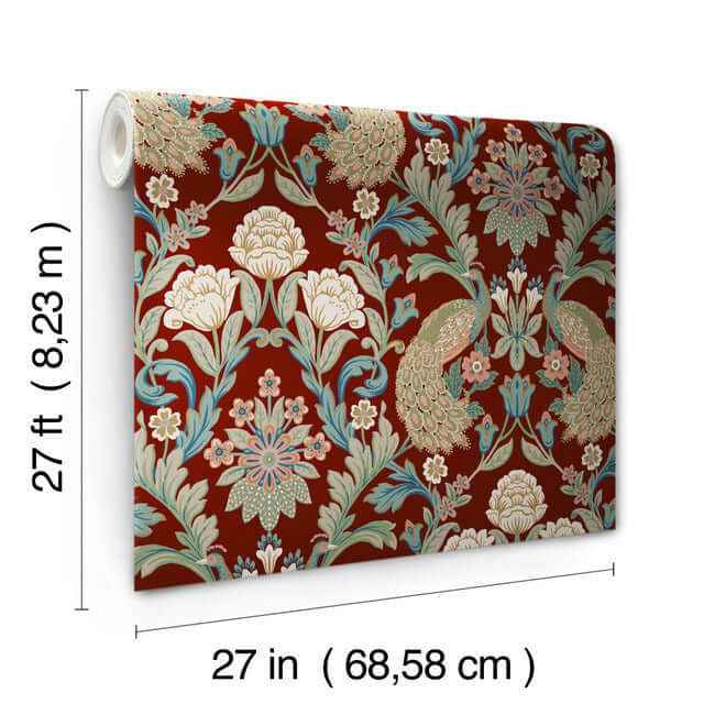 Plume Dynasty Red Metallic Wallpaper - York Wallcoverings - AC9106 - York Wallcoverings Wallpaper