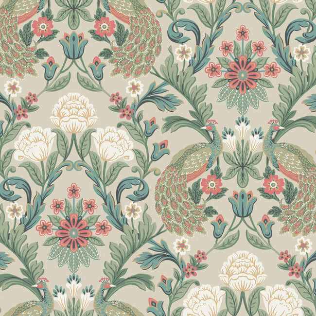Plume Dynasty Taupe Wallpaper - York Wallcoverings - AC9104 - York Wallcoverings Wallpaper