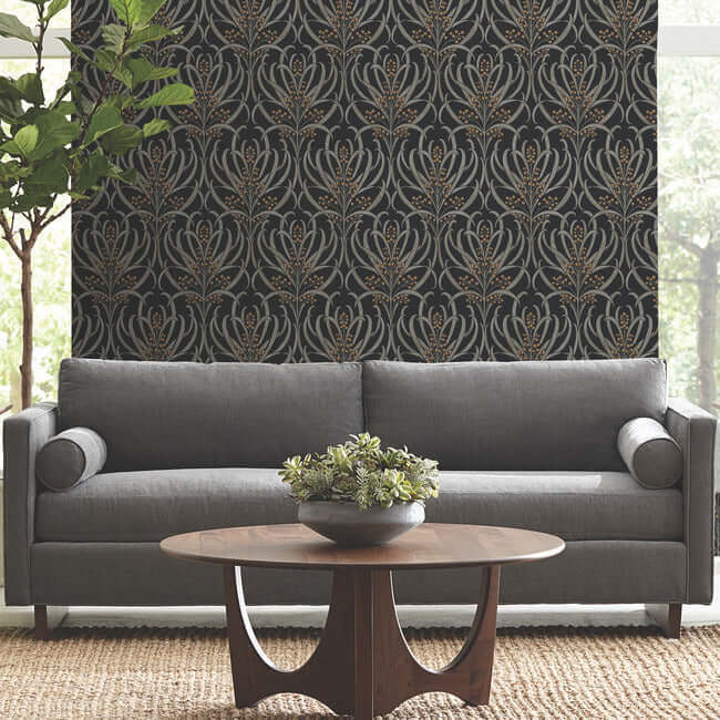 calluna-black-gold-metallic-wallpaper-york-wallcoverings-ac9145 - York Wallcoverings Wallpaper