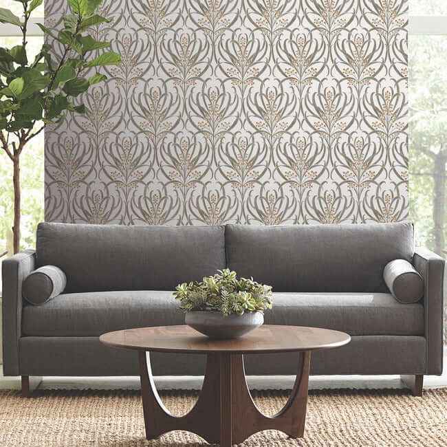 Calluna White & Taupe Metallic Wallpaper - York Wallcoverings - AC9142 - York Wallcoverings Wallpaper