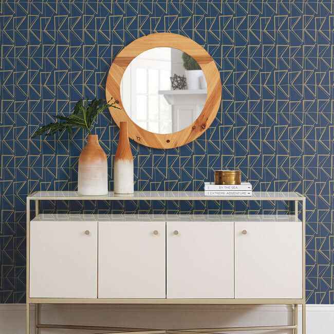 Love Triangles Blue & Gold Metallic Peel & Stick Wallpaper - York Wallcoverings - PSW1256RL