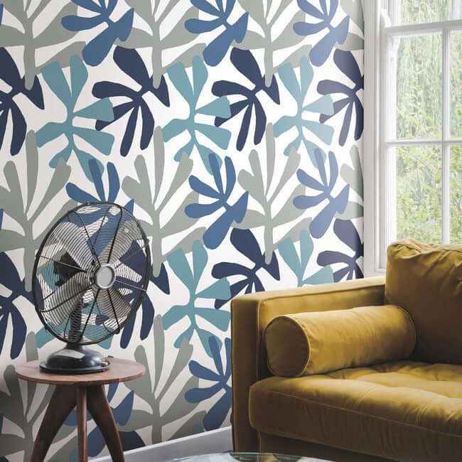 Kinetic Tropical Blue & Grey Peel & Stick Wallpaper - York Wallcoverings - PSW1242RL