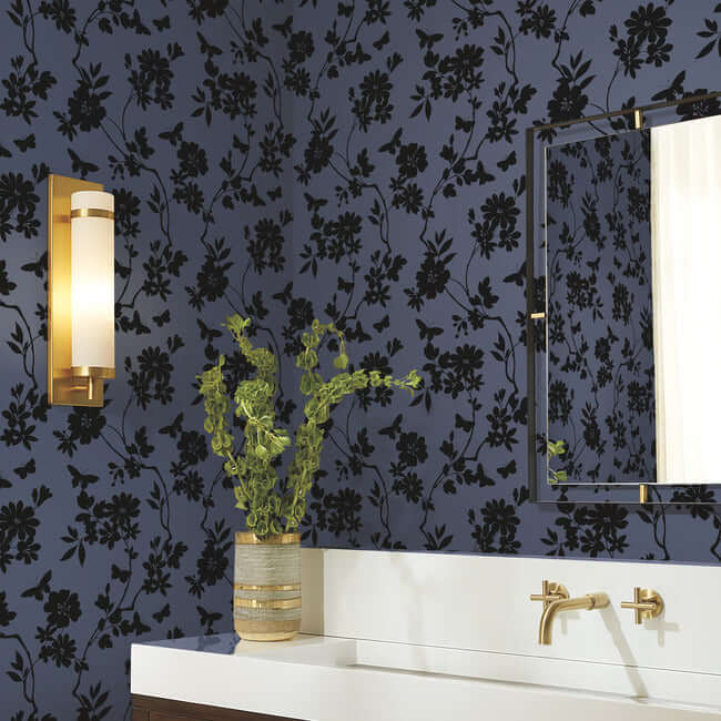 flutter-vine-blue-black-wallpaper-york-wallcoverings-dt5021 - York Wallcoverings Wallpaper