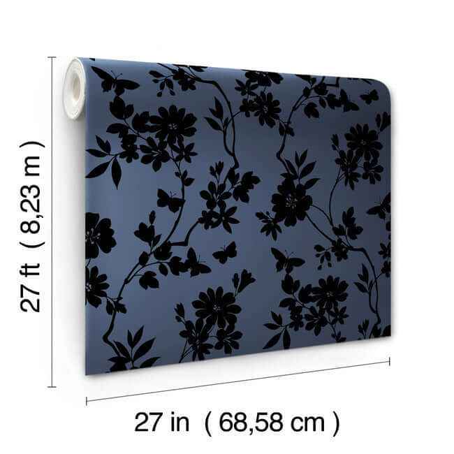 Flutter Vine Blue & Black Wallpaper - York Wallcoverings - DT5021 - York Wallcoverings Wallpaper