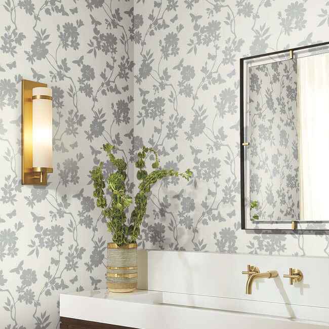 Flutter Vine White & Silver Wallpaper - York Wallcoverings - DT5023 - York Wallcoverings Wallpaper
