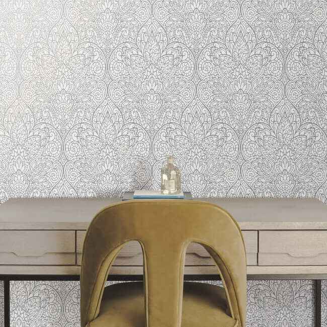Paradise Bright White & Silver Wallpaper - York Wallcoverings - DT5011