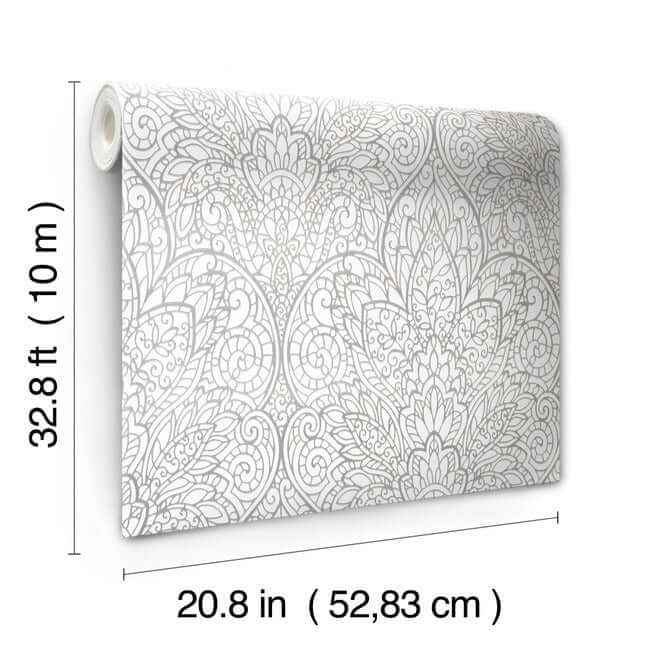 Paradise Bright White & Silver Wallpaper - York Wallcoverings - DT5011 - York Wallcoverings Wallpaper