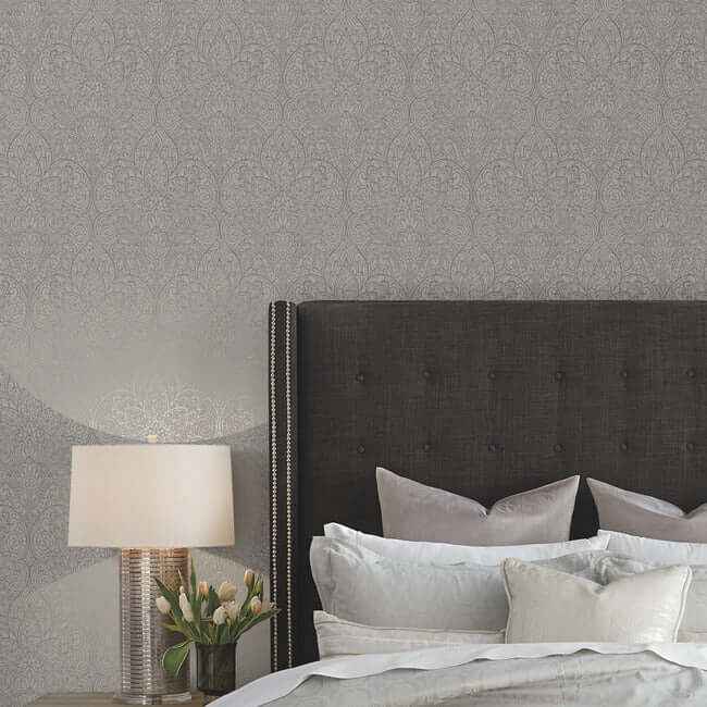 Paradise Dark Taupe & Silver Wallpaper - York Wallcoverings - DT5012