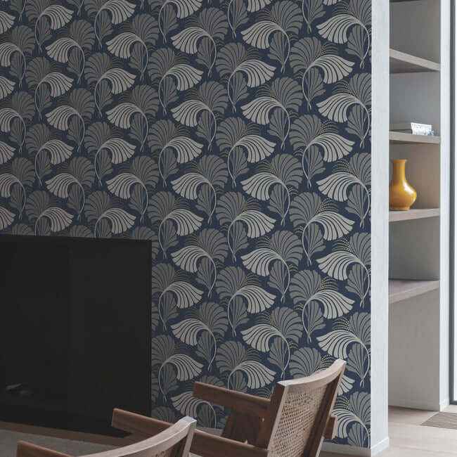 Dancing Leaves Navy Wallpaper - York Wallcoverings - DT5133 - York Wallcoverings Wallpaper