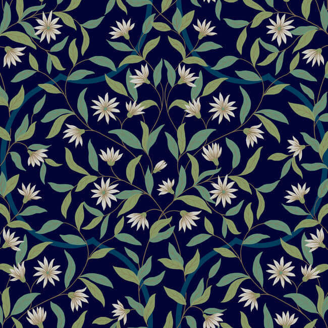 jasmine-blue-metallic-wallpaper-york-wallcoverings-go8251 - York Wallcoverings Wallpaper