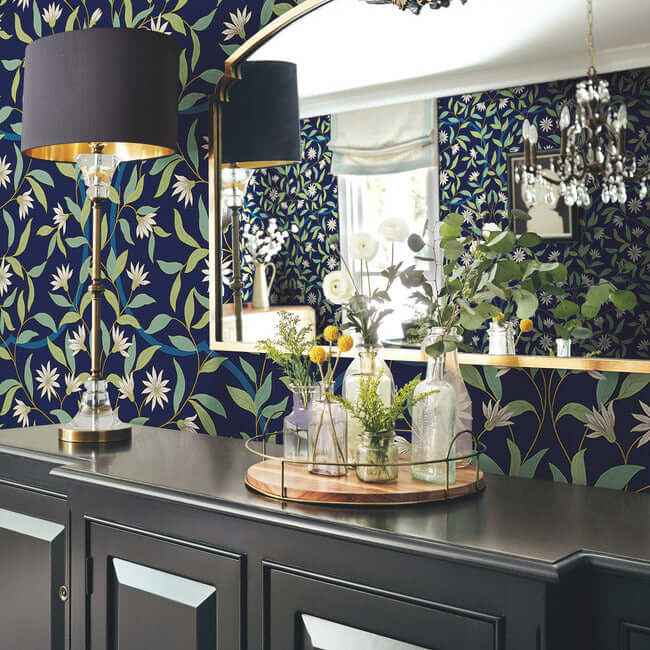 Jasmine Blue Metallic Wallpaper - York Wallcoverings - GO8251 - York Wallcoverings Wallpaper