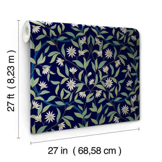 Jasmine Blue Metallic Wallpaper - York Wallcoverings - GO8251 - York Wallcoverings Wallpaper