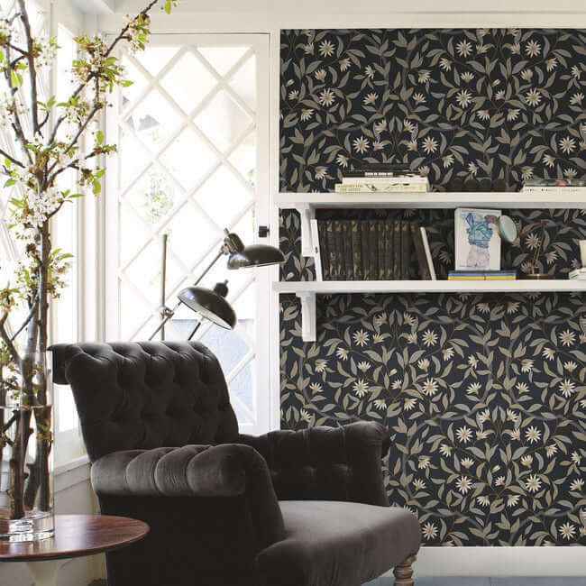 Jasmine Black Metallic Wallpaper - York Wallcoverings - GO8257 - York Wallcoverings Wallpaper