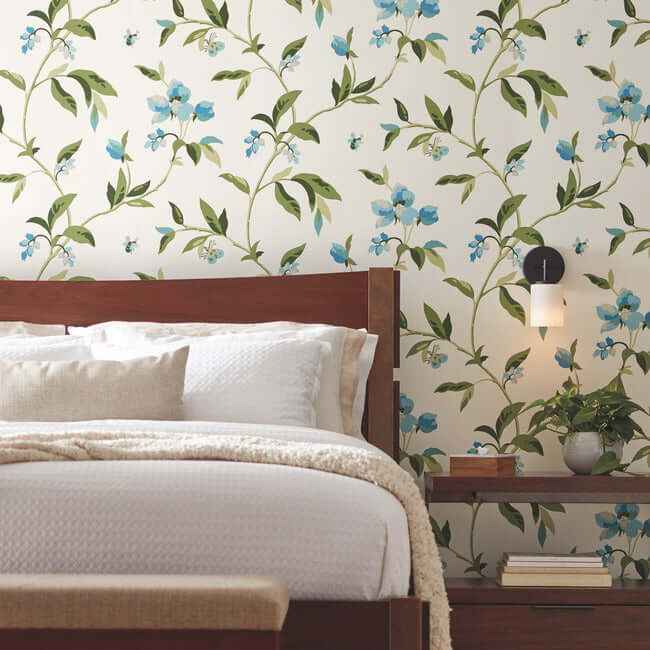 Springtime Blue & Green Wallpaper - York Wallcoverings - GO8283 - York Wallcoverings Wallpaper
