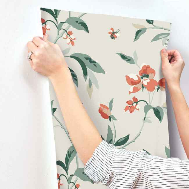 Springtime Beige & Orange Wallpaper - York Wallcoverings - GO8284 - York Wallcoverings Wallpaper