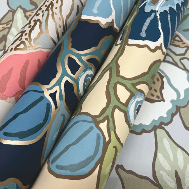 poppies-black-blue-metallic-wallpaper-york-wallcoverings-go8312 - York Wallcoverings Wallpaper