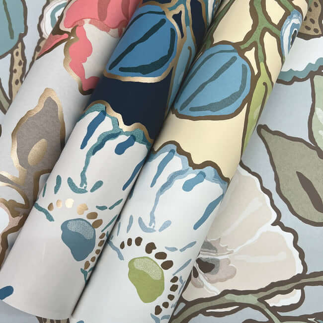 poppies-black-blue-metallic-wallpaper-york-wallcoverings-go8312 - York Wallcoverings Wallpaper