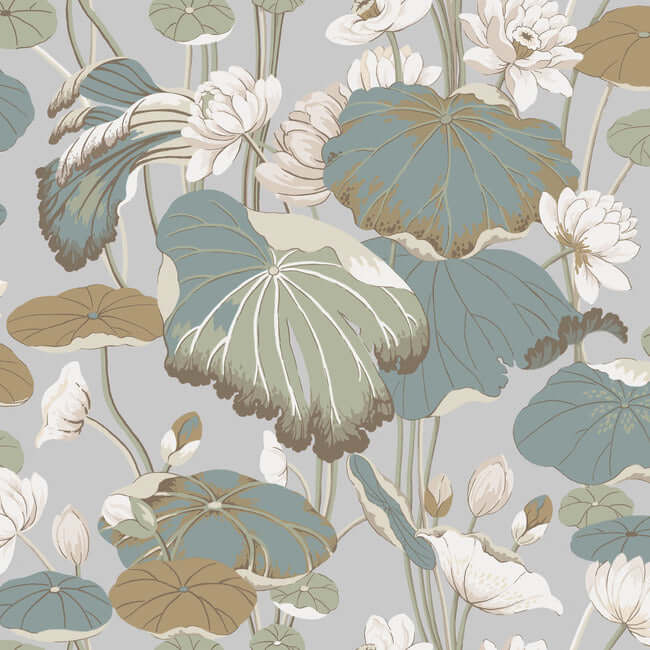 lotus-pond-grey-blue-wallpaper-york-wallcoverings-go8294 - York Wallcoverings Wallpaper