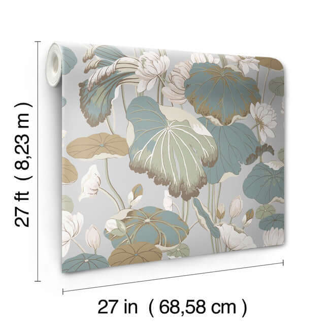 lotus-pond-grey-blue-wallpaper-york-wallcoverings-go8294 - York Wallcoverings Wallpaper