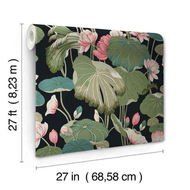 Lotus Pond Black & Pink Wallpaper - York Wallcoverings - GO8292 - York Wallcoverings Wallpaper