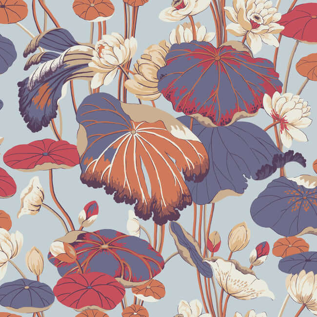 lotus-pond-purple-pink-wallpaper-york-wallcoverings-go8291 - York Wallcoverings Wallpaper