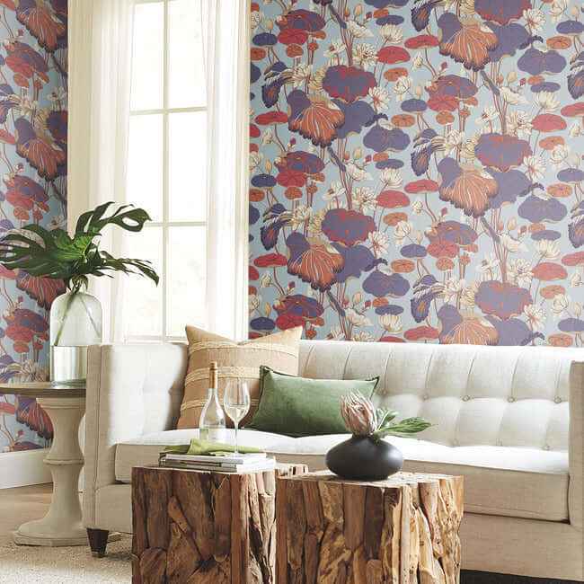 Lotus Pond Purple & Pink Wallpaper - York Wallcoverings - GO8291
