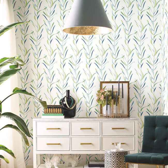 Chloe Vine Peacock Wallpaper - York Wallcoverings - GO8323 - York Wallcoverings Wallpaper