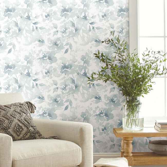 Renewed Floral Blue Wallpaper - York Wallcoverings - PSW1492RL